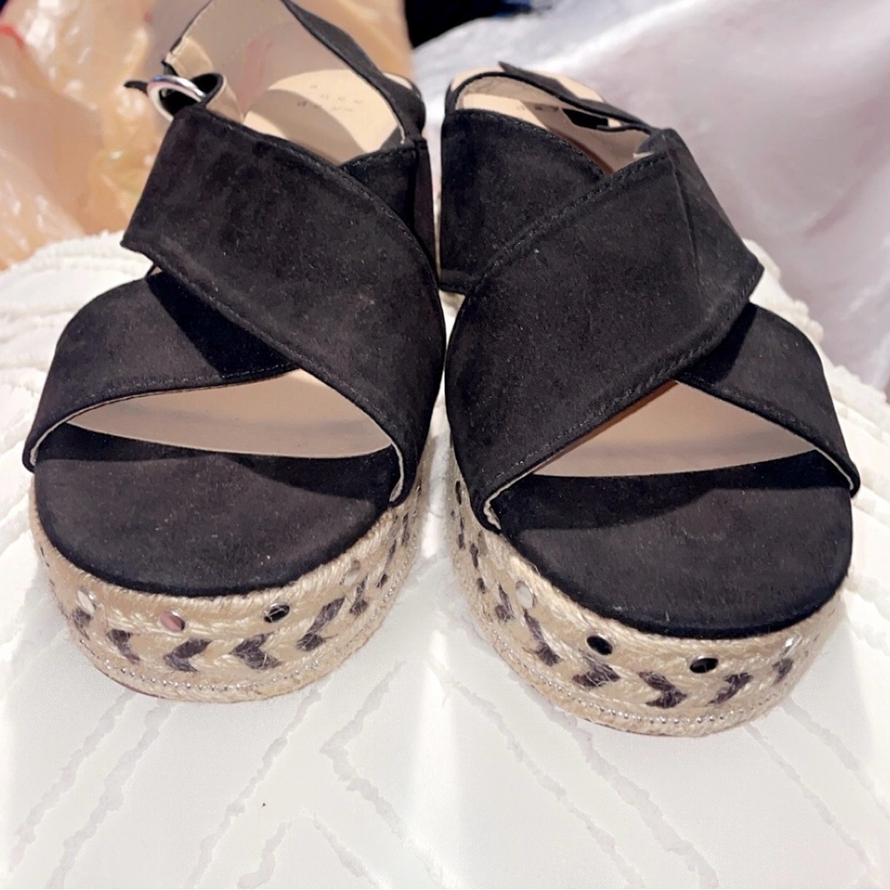 Black Espadrille Wedge Sandals Trista